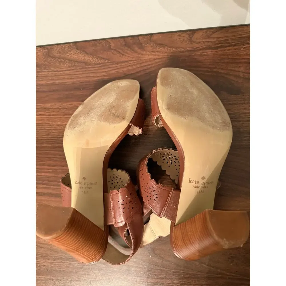 Kate Spade NY Paula Laser Cut Women's Brown Leather Dress Sandal Block Heel 11M